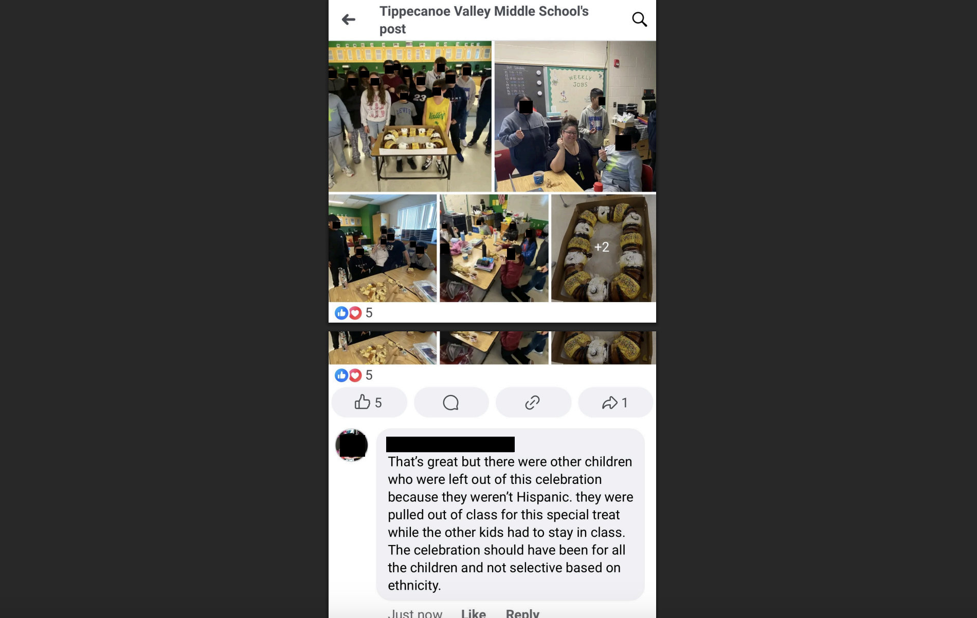 Screenshot of Tippecanoe Valley Middle School's Facebook Post (Credit: Wisconsin Institute for Law & Liberty)