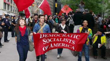 Members of the Democratic Socialists of America march at the Occupy Wall Street protest in New York. 17 September 2011. By David Shankbone