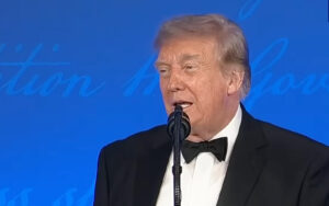 President Donald Trump speaking at the 2026 White House Correspondents' Dinner.